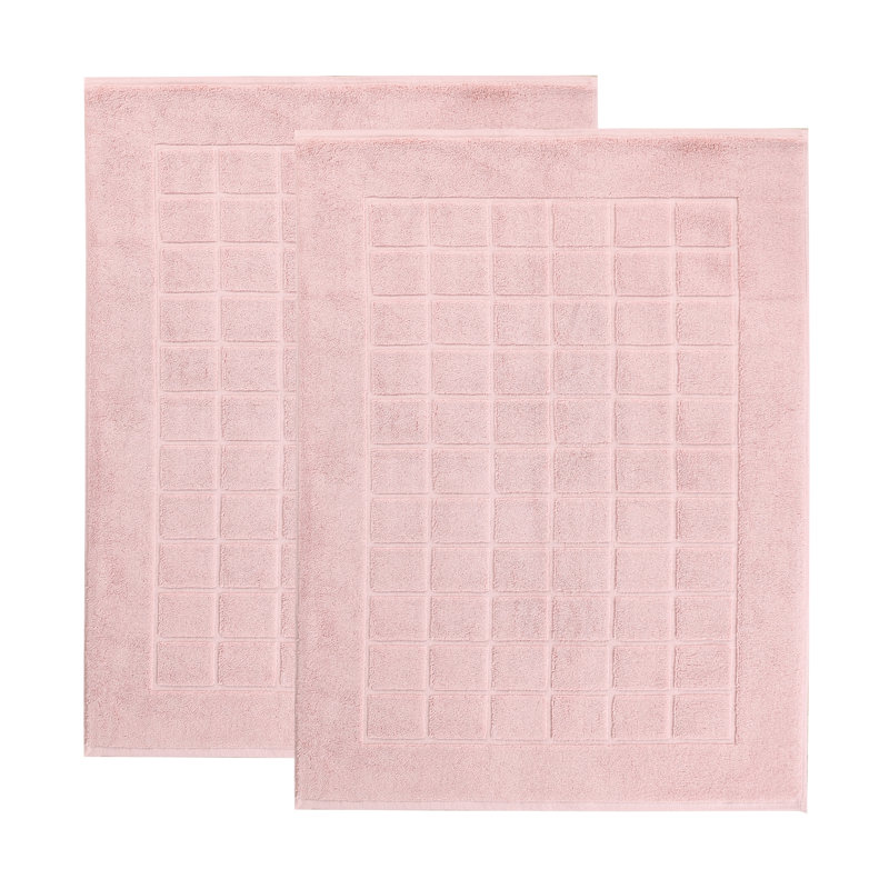 Nora Cotton Terry Solid Absorbent Thick Checkered Washable 2 Piece Bath Mat Set, Tea Rose