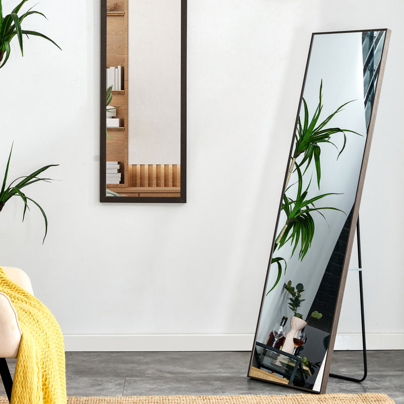 Miroir d'appoint mural 3ème génération en bois massif gris, verre incassable, idéal pour la chambre à coucher et le porche
