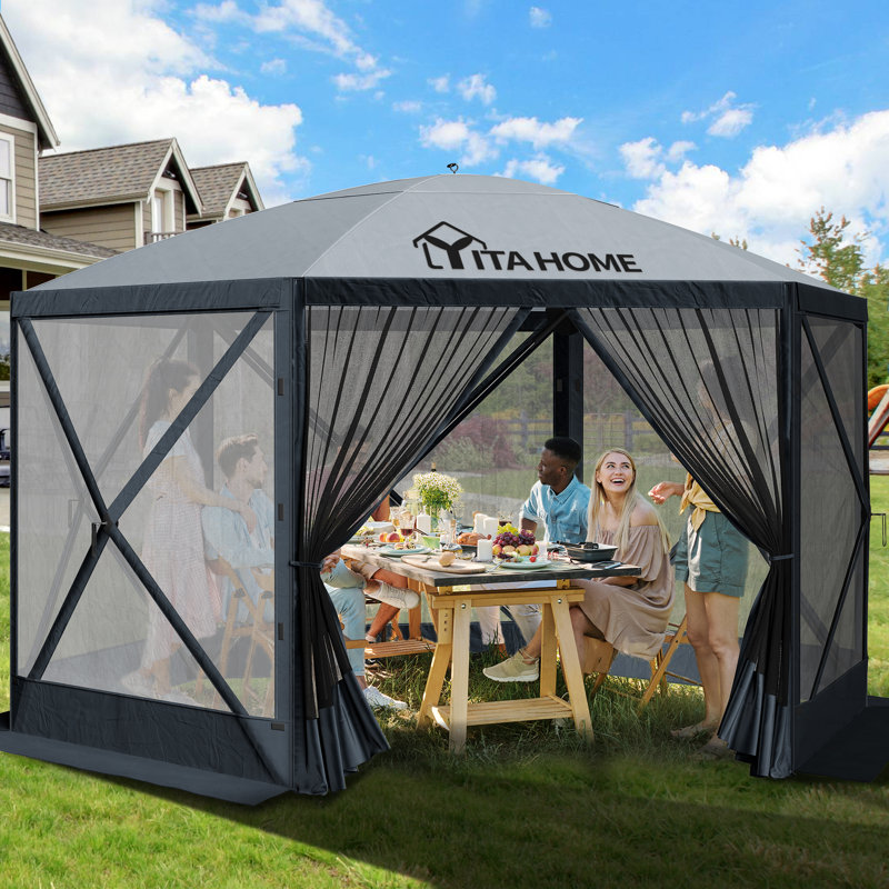 Pavillon de jardin portatif 11,5 x 11,5 pi, gris, 11.5 Ft. W x 11.5 Ft. D