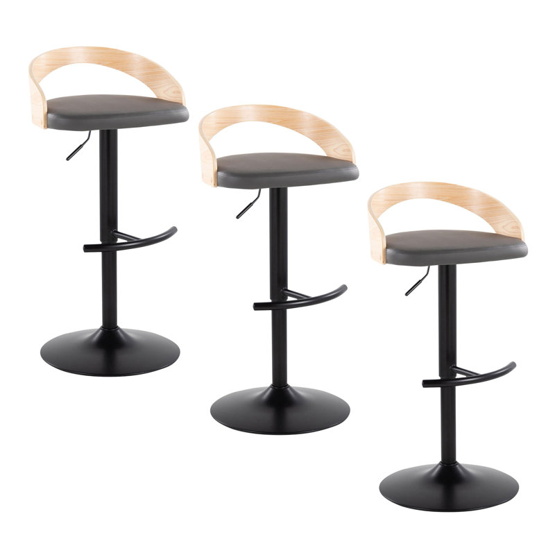 Tabouret de bar réglable avec pivot, Noir, Siège gris / cadre naturel, 3