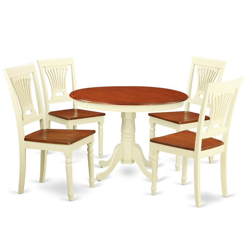 5 Piece Dining Room Furniture Set Includes a Round Kitchen Table with Pedestal and 4 Dining Chairs, Buttermilk & Cherry