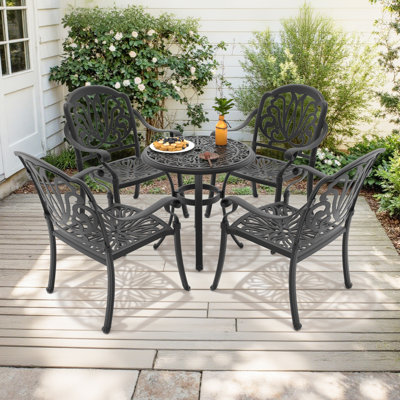 5-Piece Round Table Outdoor Cast Aluminum Dining Set, A Patio and Terrace Essential by Hokku Designs