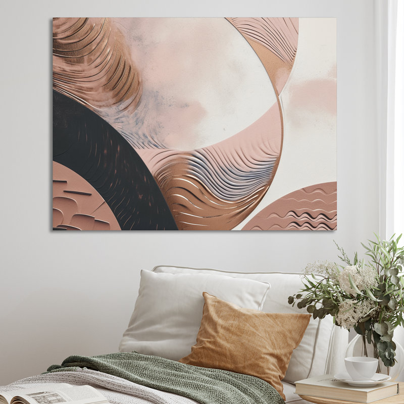 «Rosegold Half Circles Boho II», art mural abstrait sur toile, L 32 po x H 16 po, Toile tendue