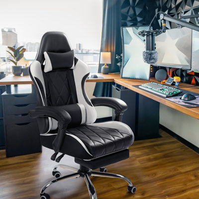 Adjustable Reclining Ergonomic Faux Leather Swiveling PC & Racing Game Chair with Footrest by The Twillery Co.