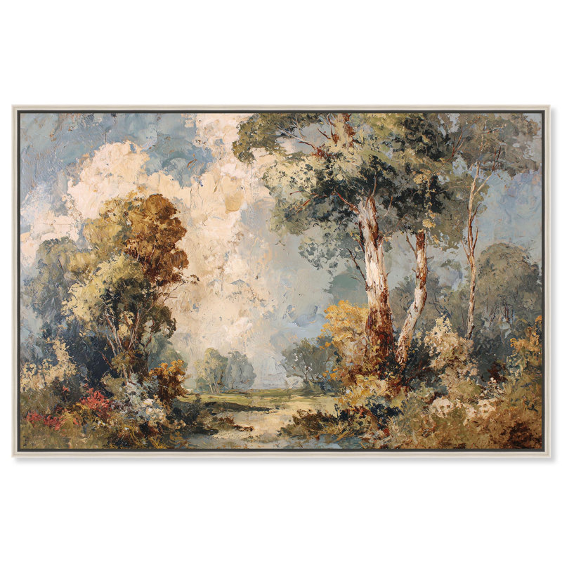 Décoration murale rétro Wooded Clearing, par Art Remedy, cadre argenté, 54 x 36, H 37 po x l 55 po, Cadre argenté