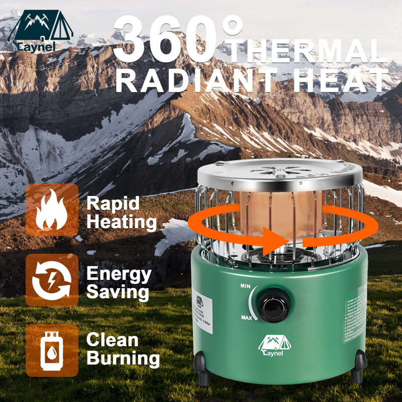 Réchaud de camping au propane 2 en 1 avec étui de transport CAYNEL, réchaud à gaz liquéfié pour camping en plein air, barbecue de randonnée.