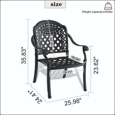 Chaise de patio en fonte d'aluminium avec coussins rouges (ensemble de 2)