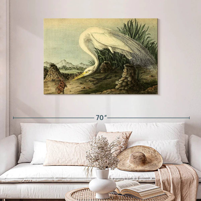 Bramon héron blanc d'oiseaux d'Amérique, H 30 po x l 45 po