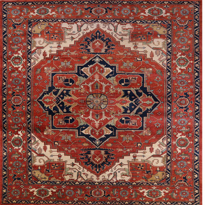 Tapis oriental orange / bleu marine