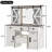 43.3" Farmhouse Makeup Vanity Desk With Lighted Mirror, Vanity Table Set With Storage Stool And Charging Station, Dressing Table With Sliding Barn Door Hidden Shelves & 3 Drawers & 4 Cabinets, Beige