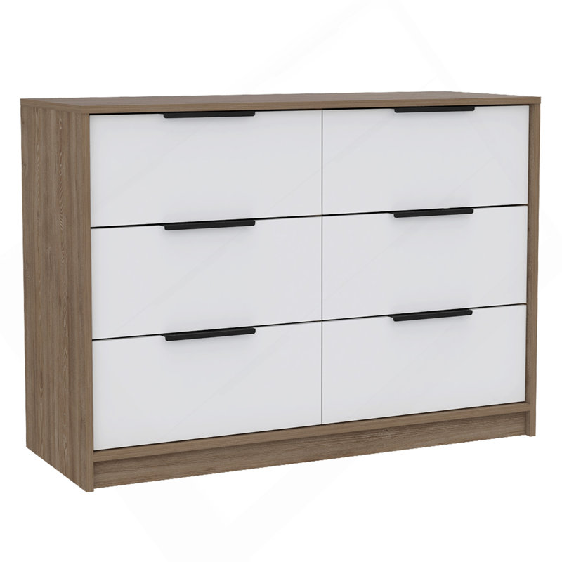 Commode double 4 tiroirs Maryland, chambre, pin / blanc