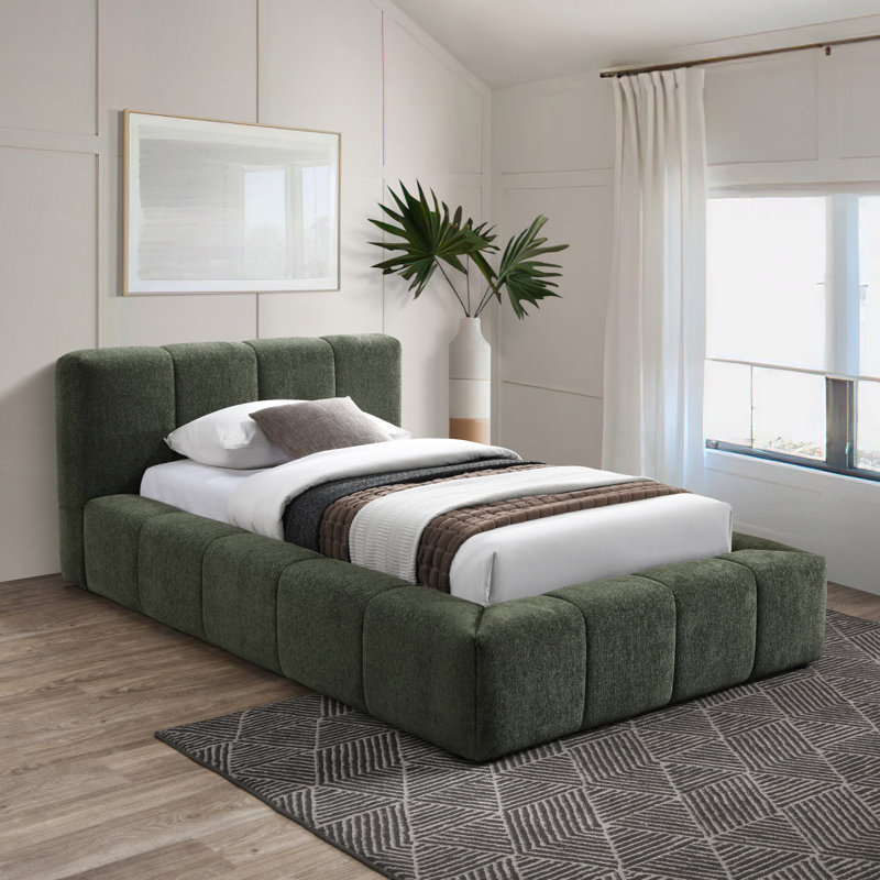 Lit en tissu Carille Chenille, Tissu de chenille olive, Twin