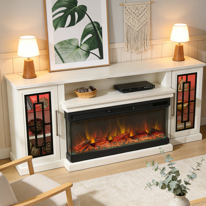 Meuble télé 75 po Highboy Electric Fireplace, Blanc patiné