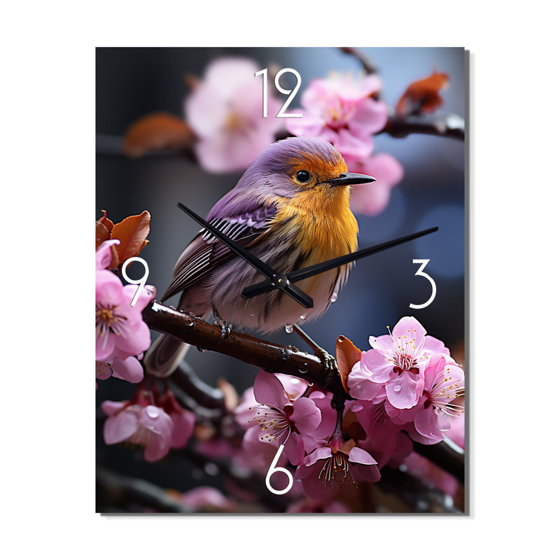 Horloge murale oiseau sur fleur Cherry III, Médium