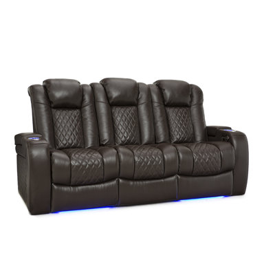 Asika 86" Wide Genuine Leather Power Recliner Home Theater Sofa with Cup Holder by Latitude Run