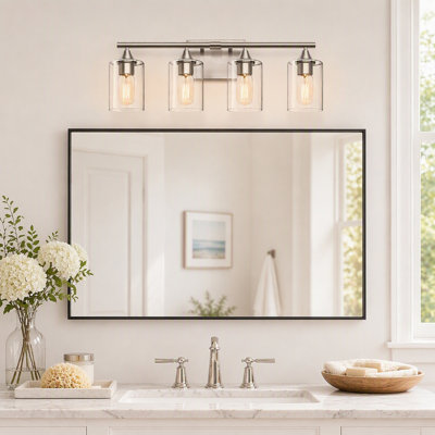 4-Light Bathroom Wall Vanity Light, Easy Clean Metal Lamp with Clear Glass Shade for Washroom Kitchen Sink(No light bulb)
