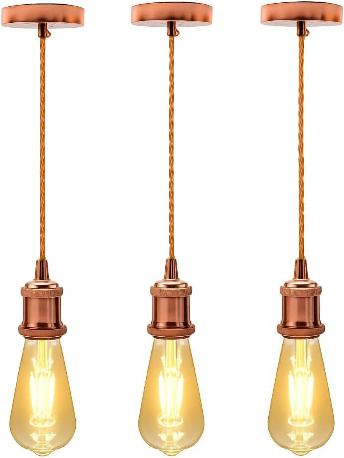 Vintage E27 Pendant Light Fitting â Hanging Ceiling Lamp Kit with Twisted Fabric 2m Cable & Rose â Industrial Retro Style for Kitchen, Bar, Dining