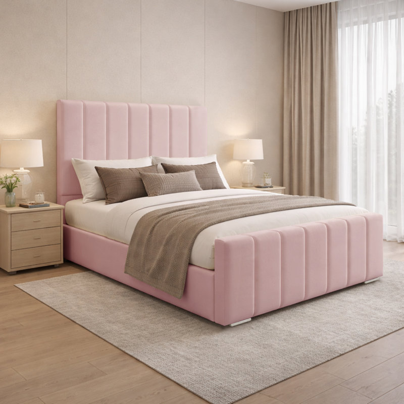 Connell Upholstered Bed Frame, Small Double (4'), Pink