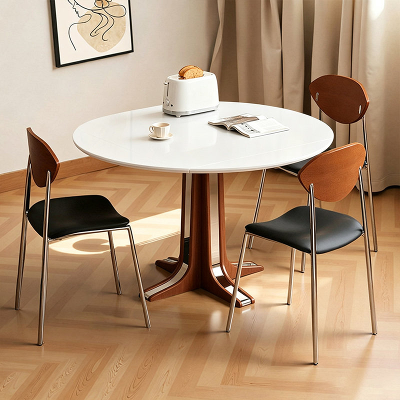 Table de salle à manger blanche ronde en bois fritté + bois massif + acier inoxydable, H 29,53 po x L 39,37 po x l 39,37 po