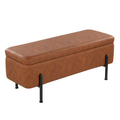 Daniella Contemporary Storage Bench In Steel And Faux Leather
