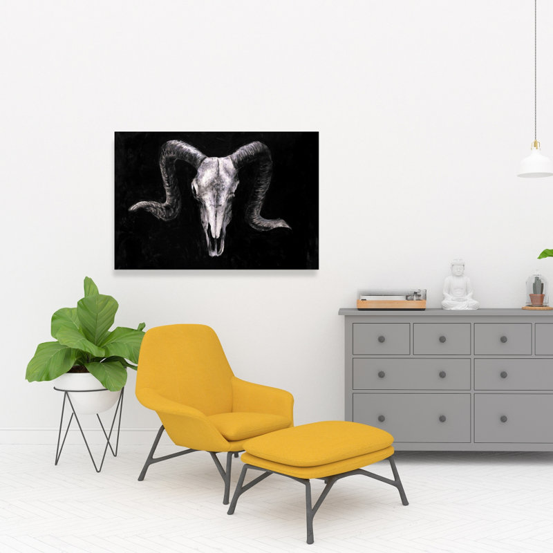 Ram Skull Grunge Style Grey Livingroom Canvas | Home Decor