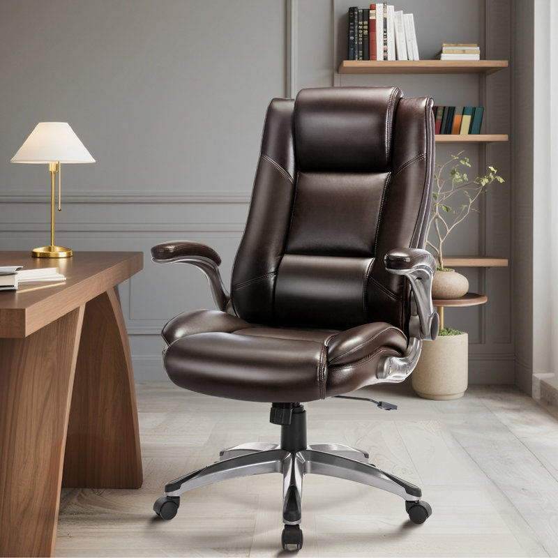 Marisol PU Leather High Back Ergonomic Executive Office Chair with Adjustable Upholstered Armrests, Brown