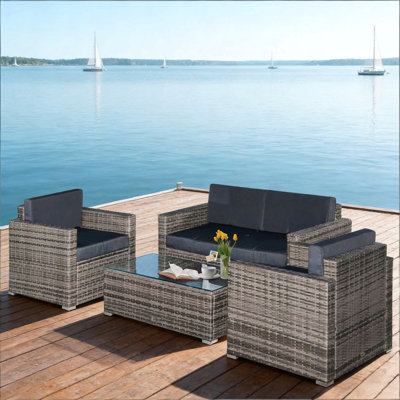 Conversation Sectional Furniture,Outdoor 4 Piece Wicker Furniture Set