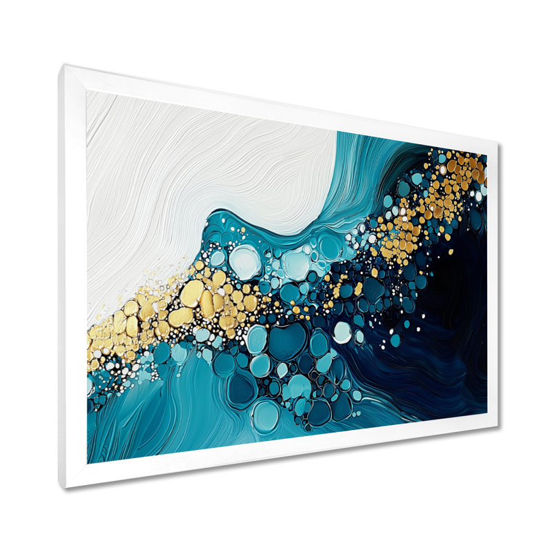 Abstrait aqua Pulse of the Ocean III - art mural abstrait, H 12 po x l 20 po, Cadre simple, Blanc