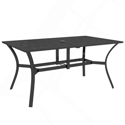 Table de salle à manger rectangulaire pour 6 personnes, table de patio rectangulaire en acier avec trou pour parasol, structure en acier pour le jardin, balcon, noir