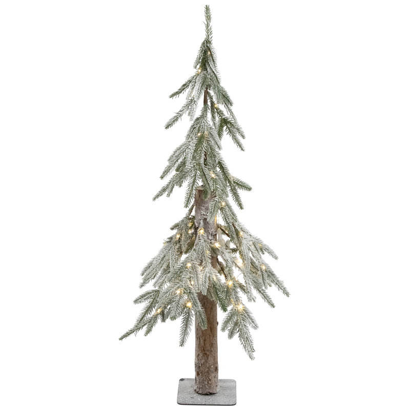 Pre-Lit Flocked Battery Operated Alpine Artificial Christmas Tree - 3' - Clear LED Lights