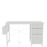 47.3"Office Desk With Power Outlet,3 Drawers,Side Pocket, Study Desk Easy To Assemble,Frame Stability Reversible For Home Desk, Company Computer Desk, Game Table,Vanity Table