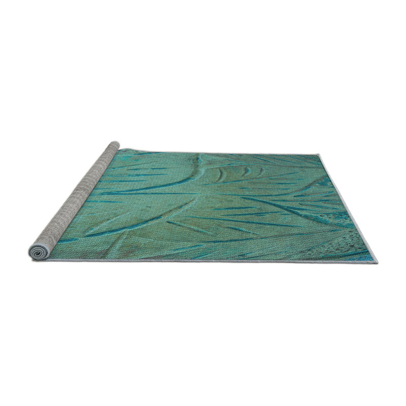 Tapis bleu tissé à la machine, Rond 7 pi