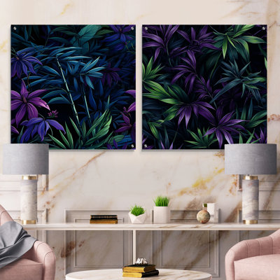 Bambou crépuscule vert et mauve motif tropical