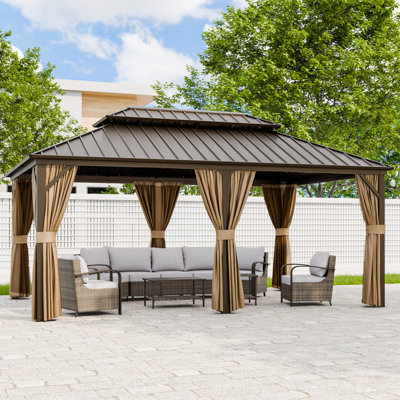 Outdoor Hardtop Gazebo Patio Galvanized Steel Double Roof Aluminum Frame Gazebo