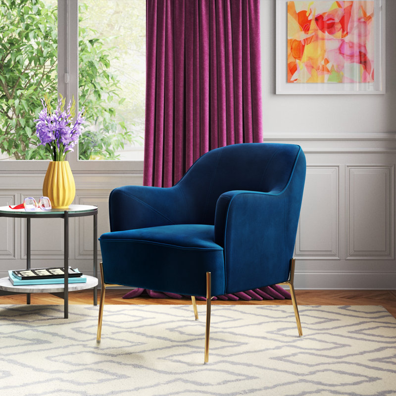 Cleo 26" Wide Contemporary Chair with Recessed Arms, Navy Velvet