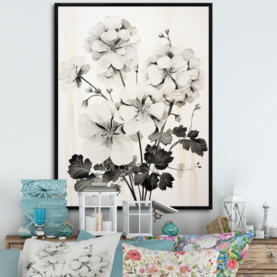 " Minimalism Black and White Geraniums I " Print