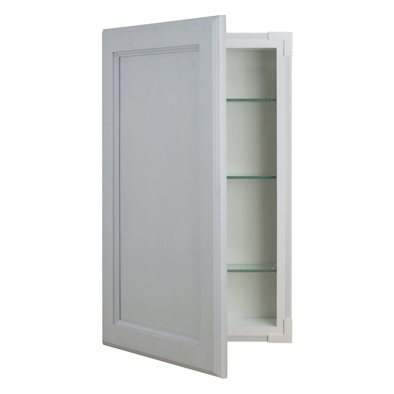 Armoire à pharmacie encastrée sans cadre 1 porte avec tablettes réglables Donovan, H 28 po x l 14 po x P 3,5 po, Apprêté gris