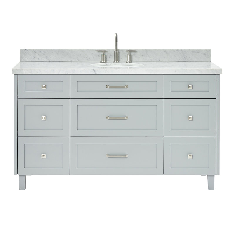 ARIEL Monroe 54 Single Sink Bathroom Vanity with Carrara Quartz Top, Gray, 60" - 61", Italian Carrara Marble