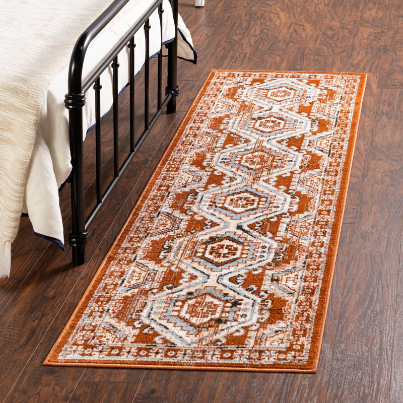 Tapis oriental en terre cuite / ivoire, Tapis de couloir 2 pi x 8 pi