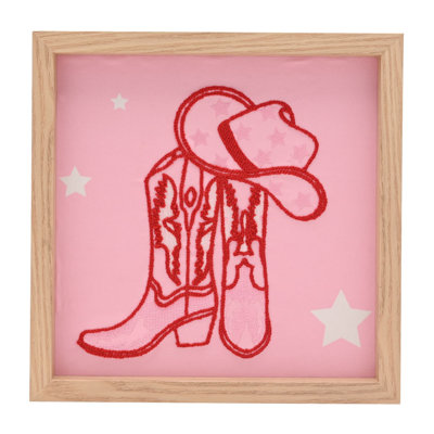 Set of 2  Cowgirl Tufted Boot & Disco Print Wall Arts