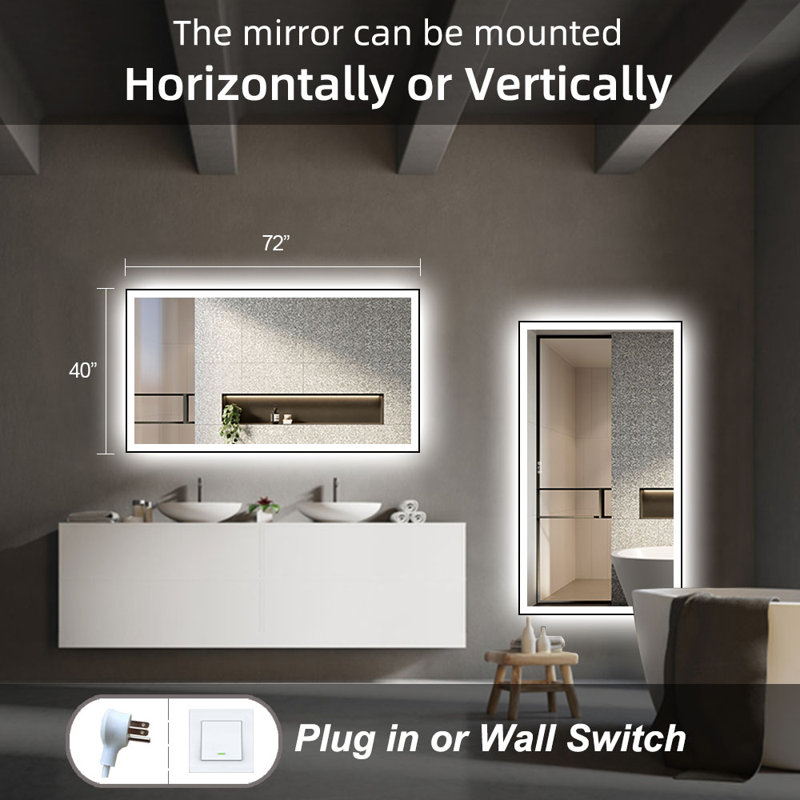 Black Aluminum Framed 72"x40" LED Bathroom Vanity Mirror