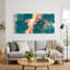 Toile murale à texture abstraite de coups de pinceau turquoise et corail-1267676205
