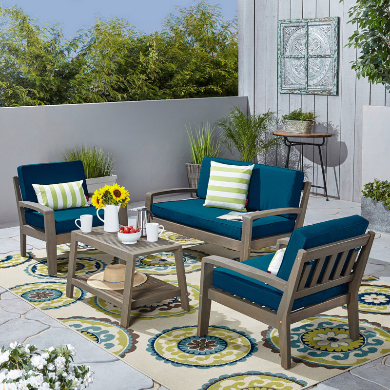 Sondra 4 - Person Patio Conversation Set with Cushions, Gray