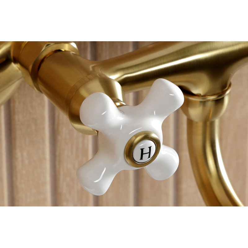 Kingston Brass Kingston Two-Handle 2-Hole Wall Mount Bathroom Faucet, Brushed Brass
