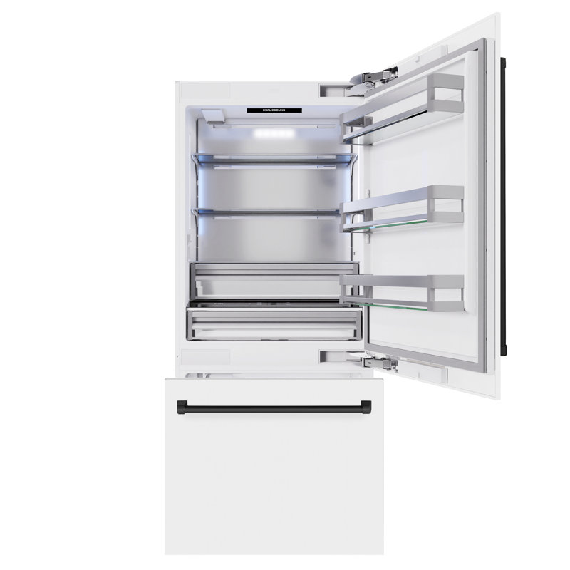 ZLINE Autograph Edition 36 in. 19.8 cu. ft. Built-In Bottom Freezer Refrigerator with Water Dispenser and Ice Maker in Stainless Steel with Graphite Gray Interior and Accents