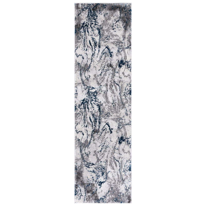 Prevatte Abstract Gray/Blue Area Rug, Runner 2'3" x 8'