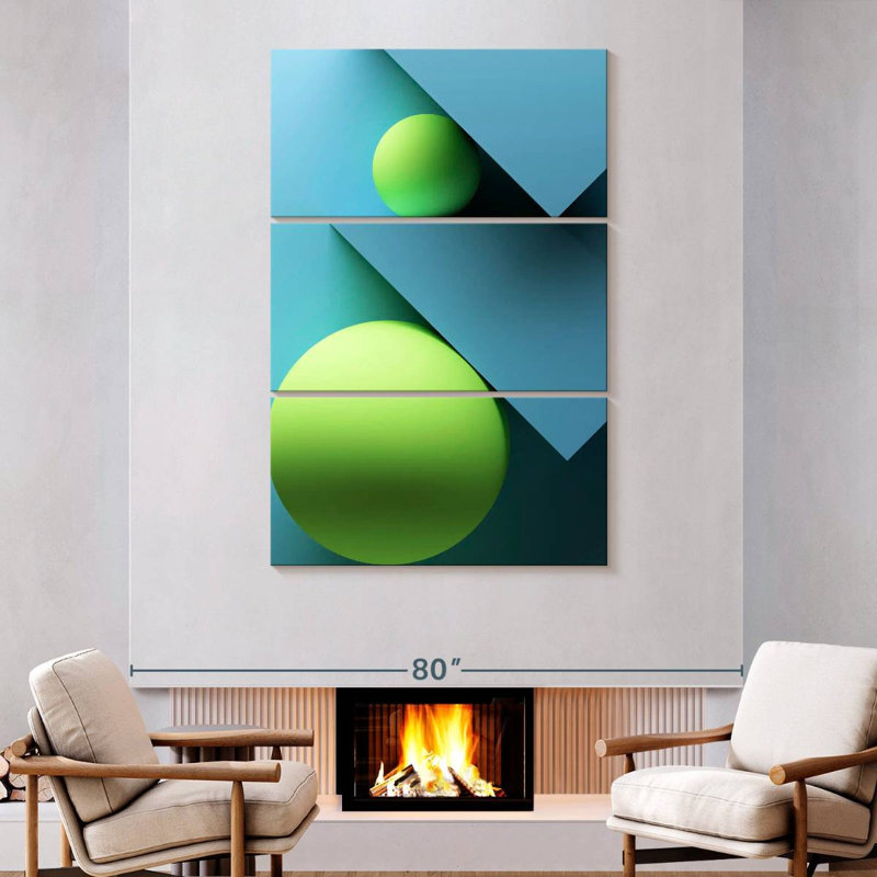 Avery Green Circles And Blue Triangles, 74" H x 48" W
