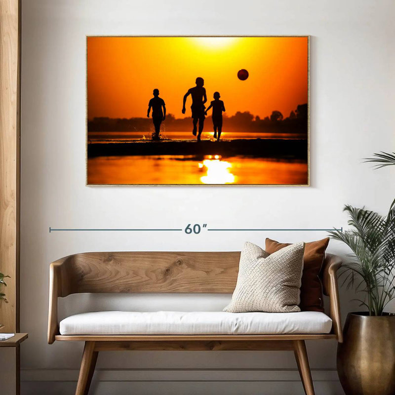Sunset Beach Soccer, Cadre flottant en bois naturel, 46 po x 31 po