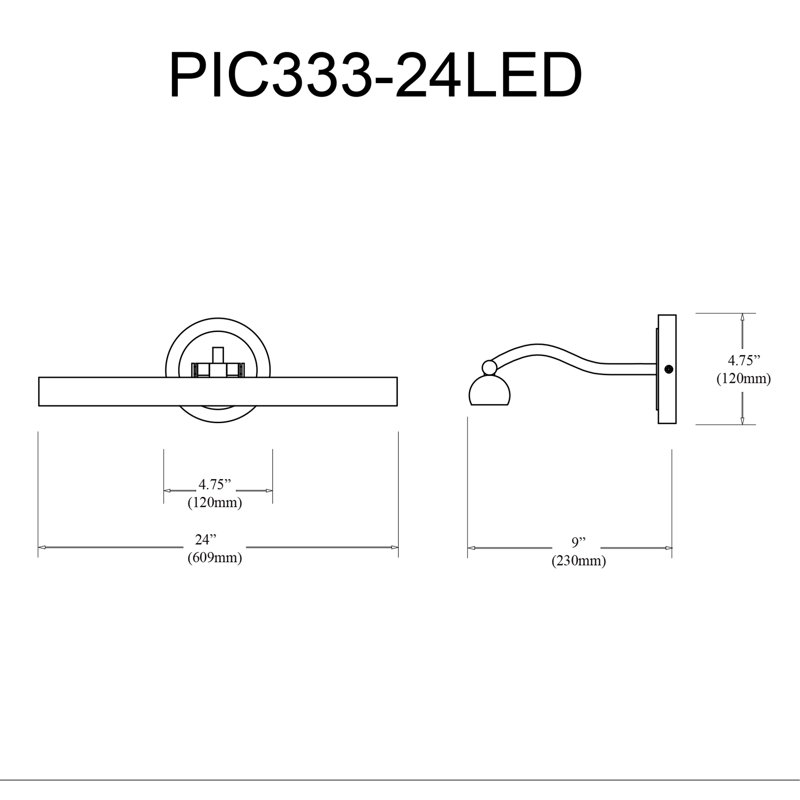 Lampe pour tableau Reina, Chrome satiné, H 2,75 po x l 24 po x P 9 po