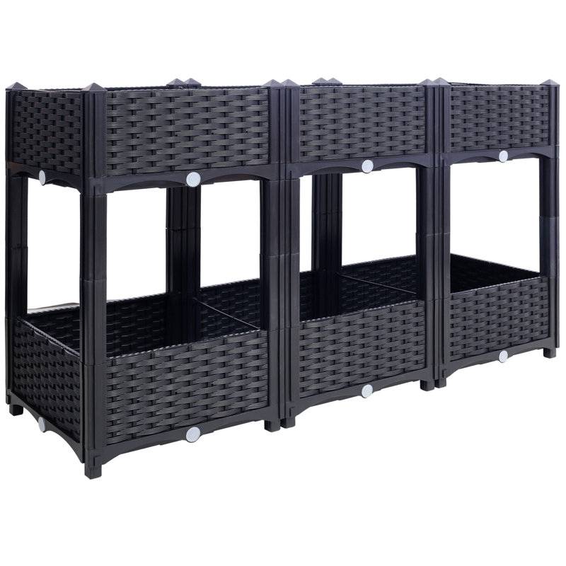 47.2"X15.7"X27.7" Outdoor Raised Planters: Black Polypropylene With Drainage Plug For Vegetables, Flowers, Herbs, Easy To Put Together Beds: Vegetable, Flower, Herb Gardens, And Assembly